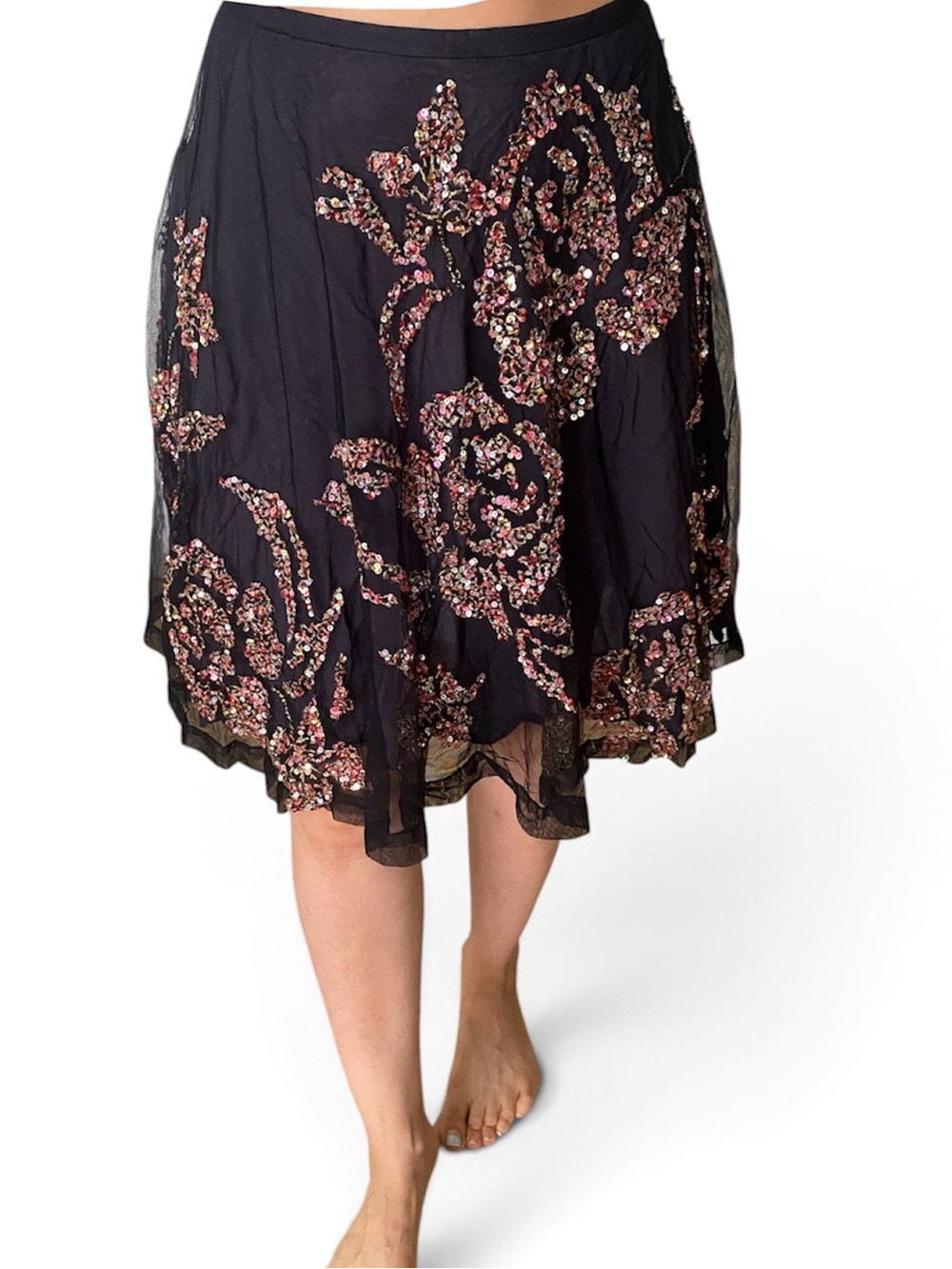 French Connection Tulle Midi Skirt 4 Black holiday party flow sparkly sequin new - Picture 8 of 9